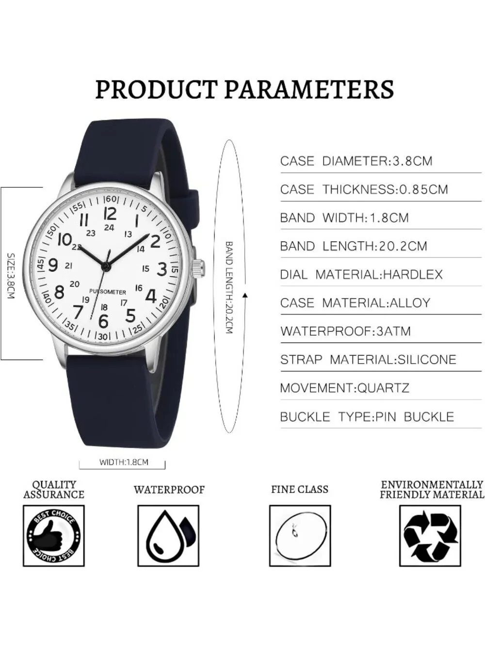 Womens Black White Analog Quartz Solid Silicone Band Read Dial Nurse Wrist Watch